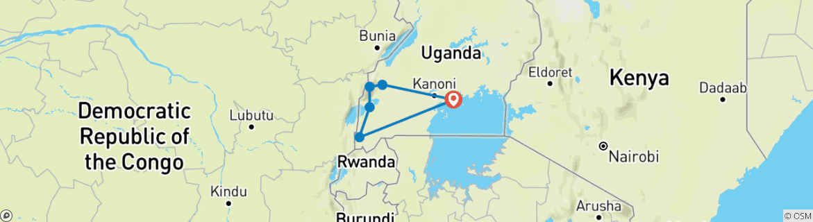 Image of a map showing the route of the tour