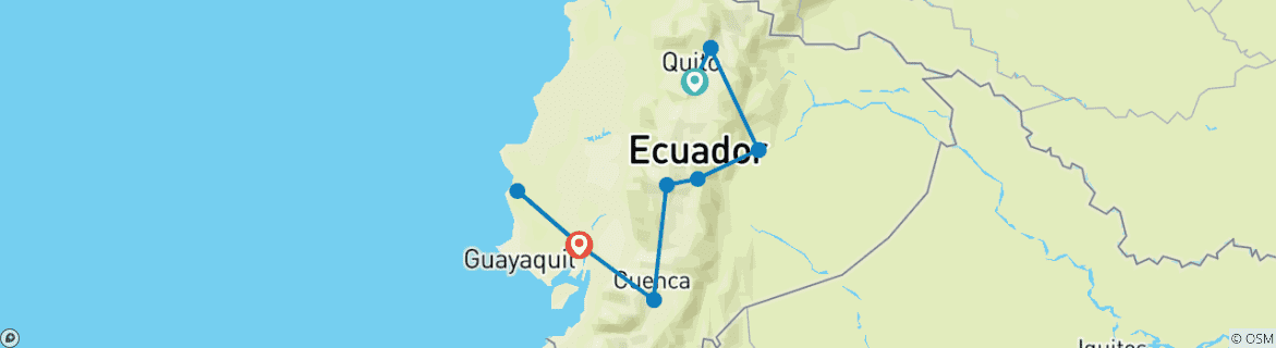 Map of Self-Drive Experience in Equador: The Andes, The Amazon Rainforest and  The Pacific Coast