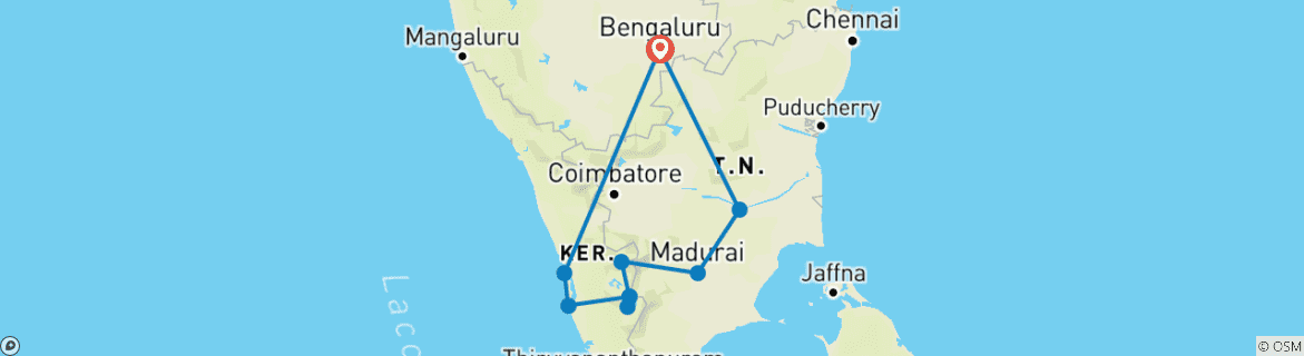 Image d'une carte montrant l'itinéraire du circuit