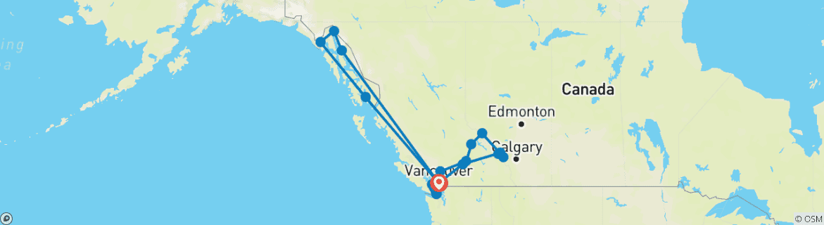 Image of a map showing the route of the tour