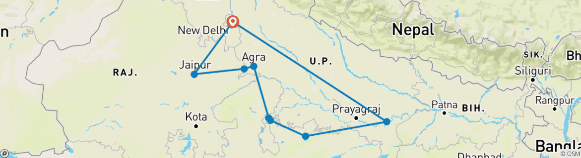 Foto van een kaart met de route van de rondreis