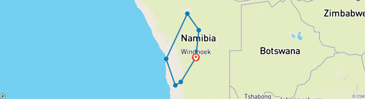 Karte von Silvester in Namibia (13 Tage)