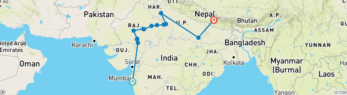 Image d'une carte montrant l'itinéraire du circuit