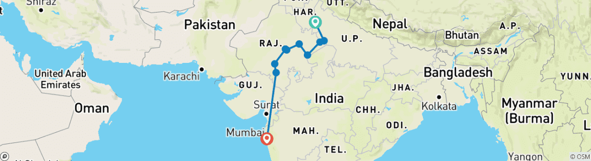 Foto van een kaart met de route van de rondreis