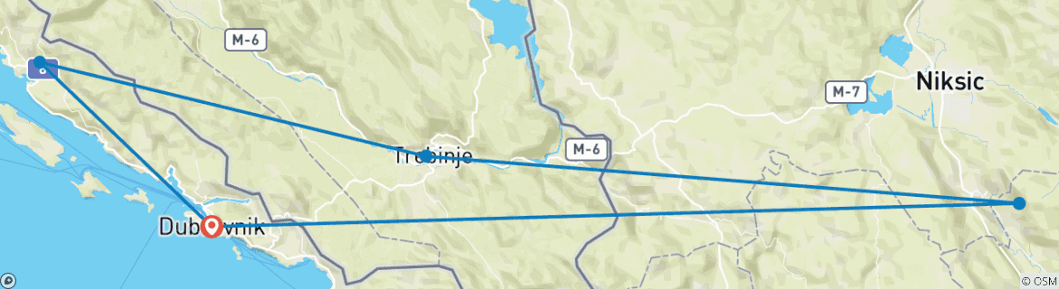 Carte du circuit Hors saison, micro tour de 2 jours au Monténégro et en Bosnie au départ de Dubrovnik. Ostrog, Trebinje, Tvrdos, Vjetrenica, Zavala.