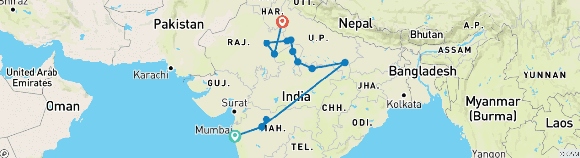 Foto van een kaart met de route van de rondreis