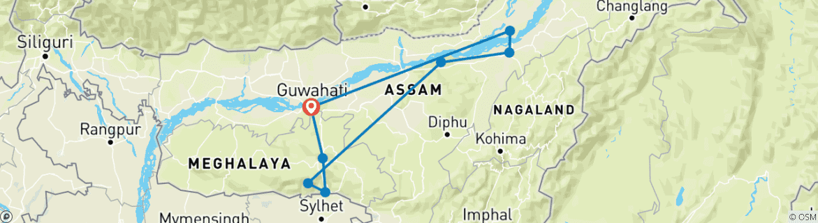 Image of a map showing the route of the tour