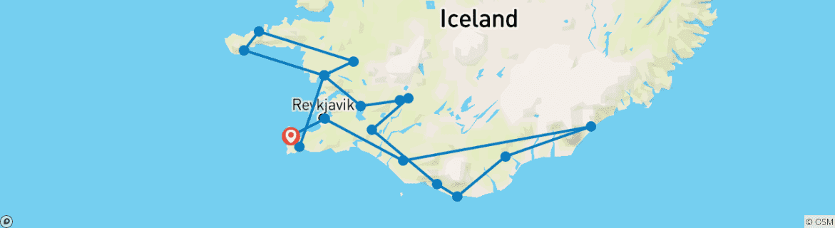 Carte du circuit 7 jours d'autotour | Cercle d'or, côte sud, Snæfellsnes et Reykjavik (Hiver)