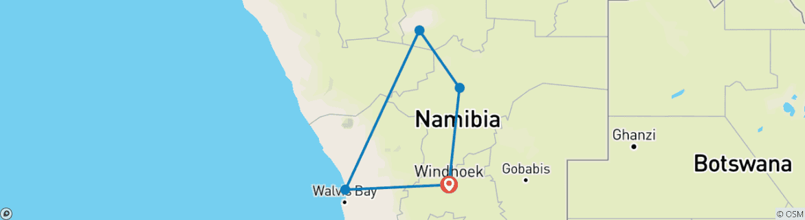 Map of Beautiful Contrasts of Northern Namibia, Private Tour (On Request)