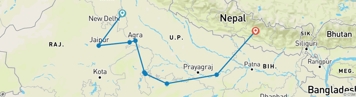 Foto van een kaart met de route van de rondreis