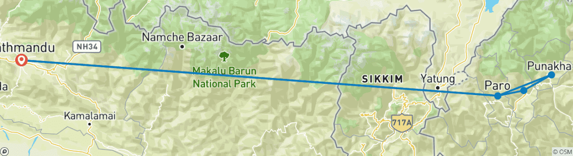 Map of Kingdom of Bhutan