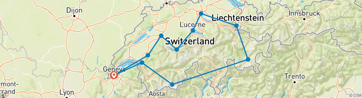 Carte du circuit Circuit de luxe personnalisé en Suisse avec départ quotidien