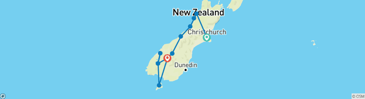 Map of New Zealand South Island Adventure