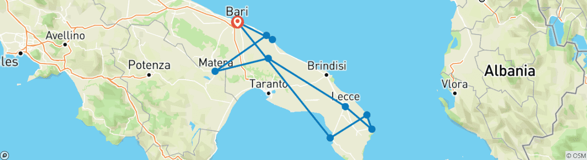 Image d'une carte montrant l'itinéraire du circuit