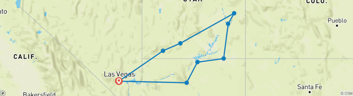 Map of Private Tour- 7 day Southwest National Parks Grand Canyon Tour