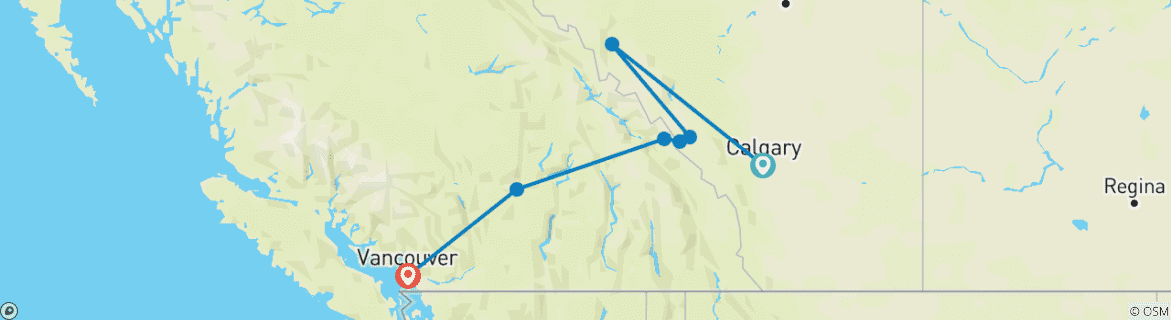 Image d'une carte montrant l'itinéraire du circuit