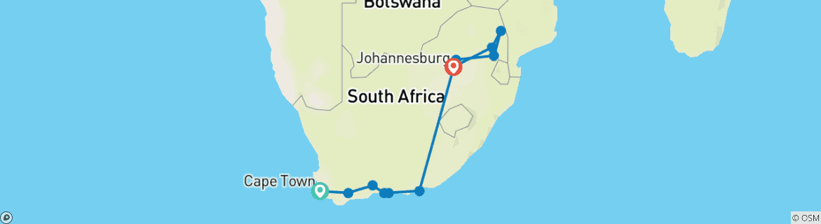 Image of a map showing the route of the tour
