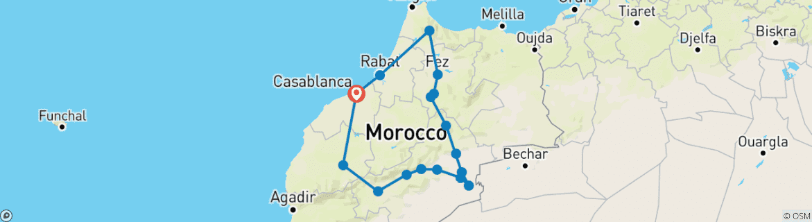 Map of 7 Days - Private Morocco Tour from Casablanca