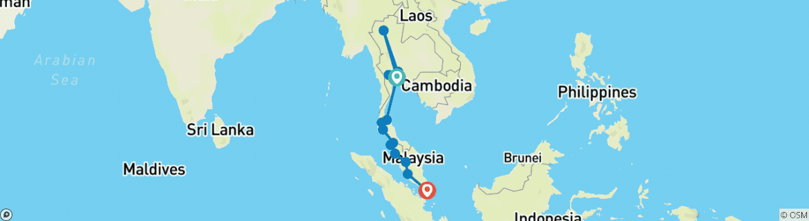 Mapa de Escapada Tailandia Malasia y Singapur - 21 días