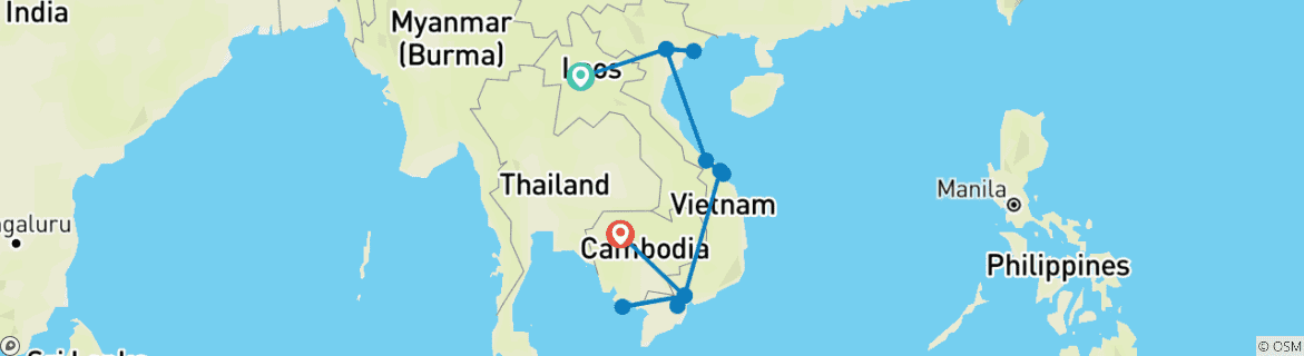 Map of Highlights of Indochina: Bathing on the tropical island of Phu Quoc (incl. flight)