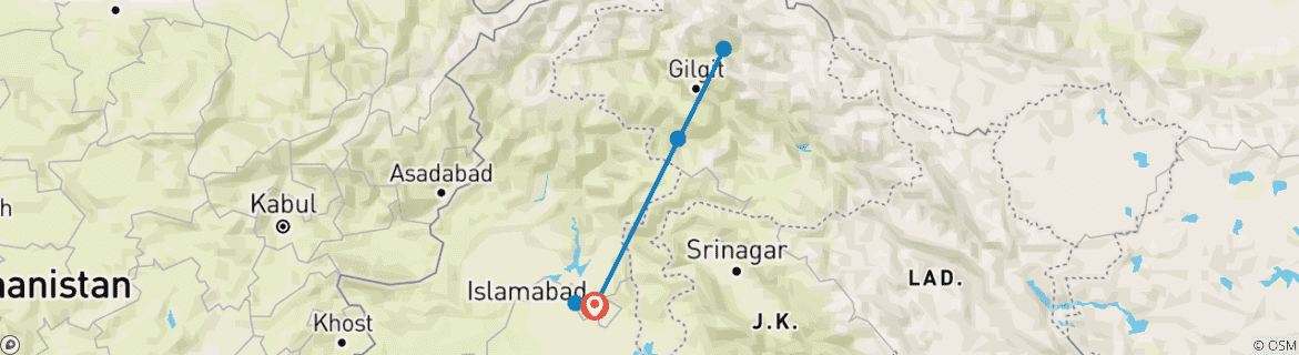 Image d'une carte montrant l'itinéraire du circuit