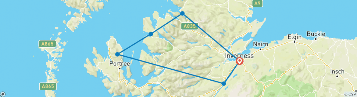 Mapa de Recorre las Tierras Altas del noroeste y Skye