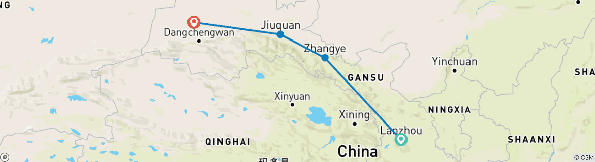 Map of Economy Tour: Lanzhou, Zhangye, Jiayuguan, Dunhuang, Jade Gate Pass 7 Days