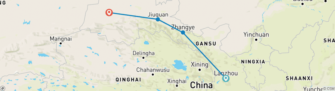 Map of Budget Tour: Lanzhou, Zhangye, Jiayuguan, Dunhuang, Jade Gate Pass 7 Days