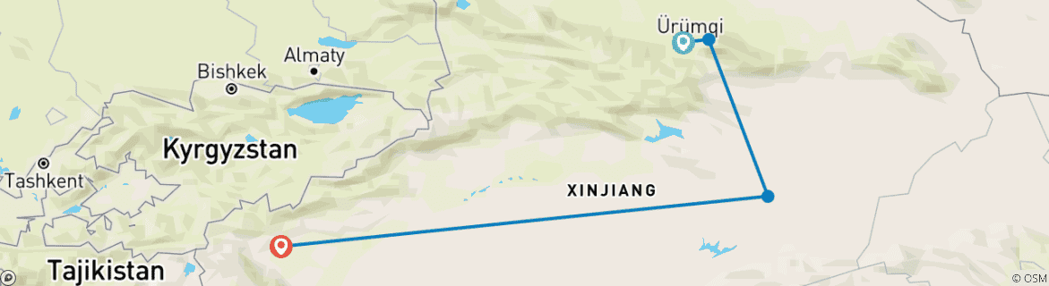 Carte du circuit Circuit à prix réduit : Urumqi, Tianchi, Turpan et Kashgar 7 jours au Xinjiang