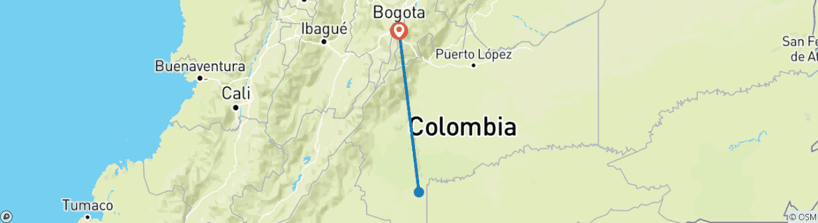 Map of Caño Cristales 3 days tour from Bogota