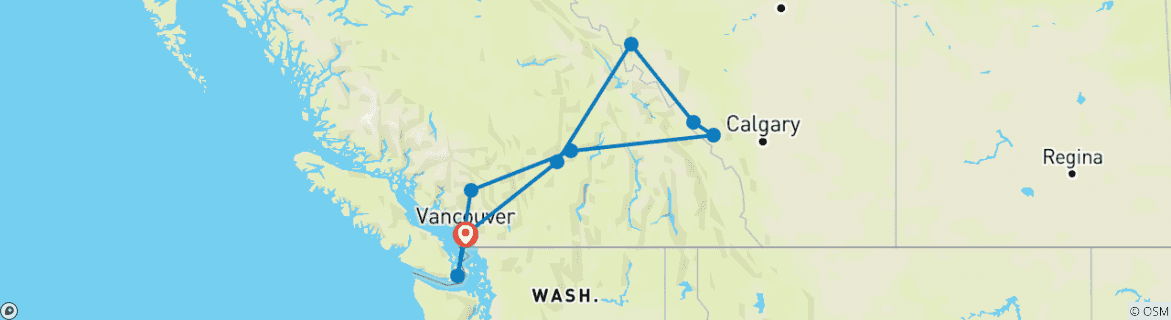 Map of Iconic Rockies and Western Canada (13 Days, Rocky Mountaineer GoldLeaf)