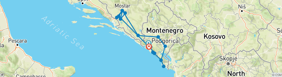 Image d'une carte montrant l'itinéraire du circuit