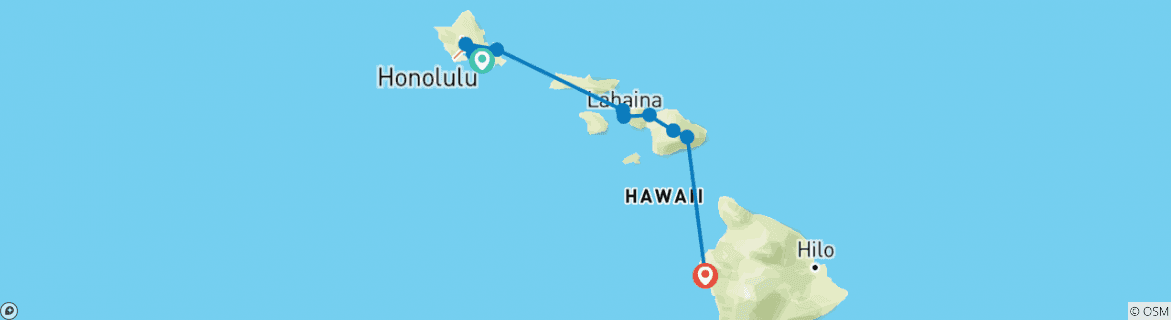 Karte von Hawaii mit Oahu & Maui (Rundreise mit der großen Insel, 10 Tage)