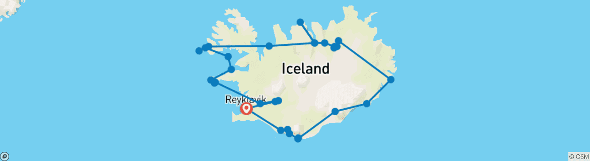 Mapa de Gran vuelta a Islandia en 12 días