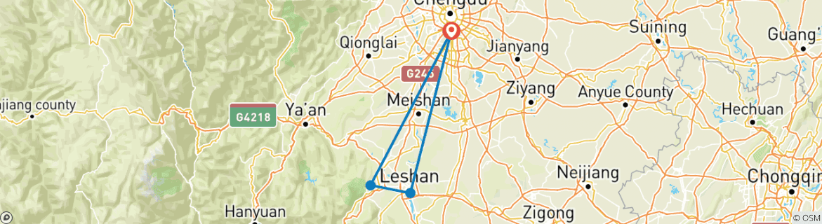 Map of 3-Day Tour to Giant Panda Base, Leshan Giant Buddha and Mt. Emei from Chengdu by car