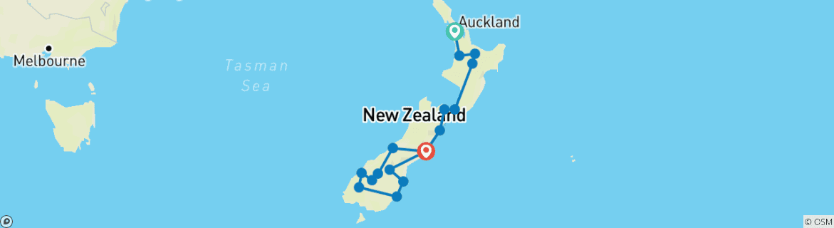 Image of a map showing the route of the tour