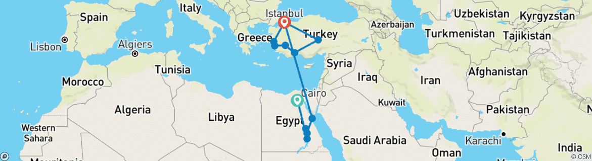 Map of 20 Days - Tastes of Egypt & Turkey