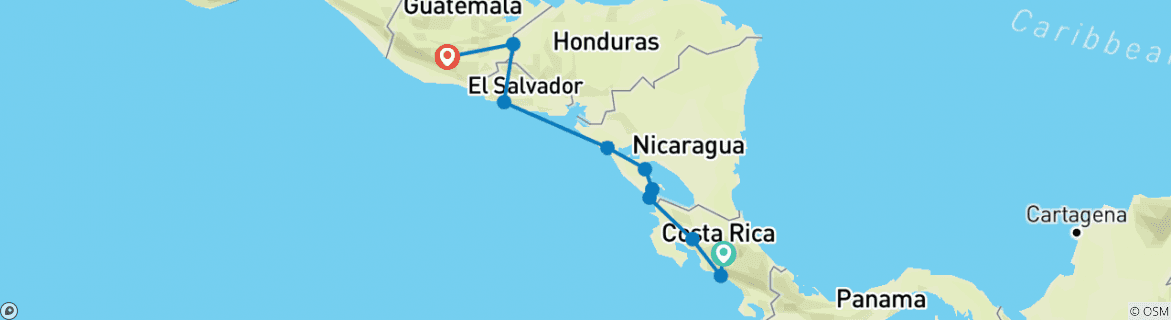 Map of San Jose to Antigua Travel Pass