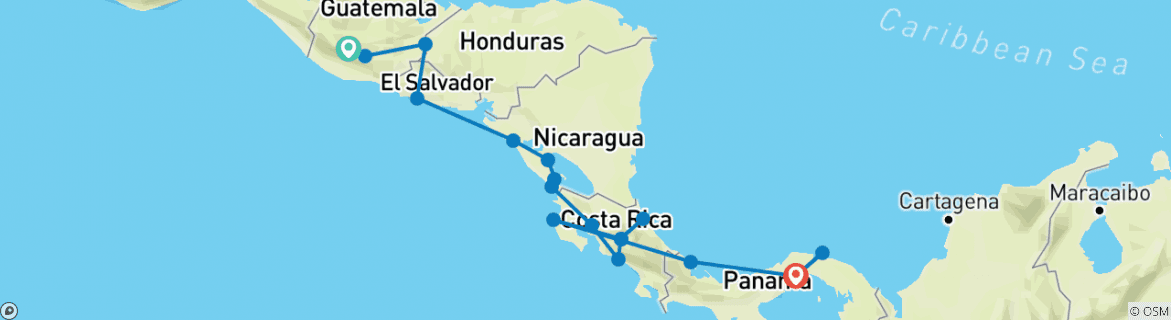 Carte du circuit Passeport de voyage d'Antigua à Panama City