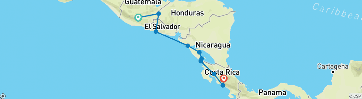 Map of Antigua to San Jose Travel Pass