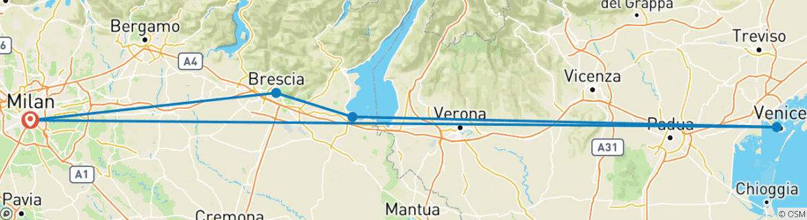 Carte du circuit Les joyaux du Nord de l'Italie - Circuit privé - 3 jours