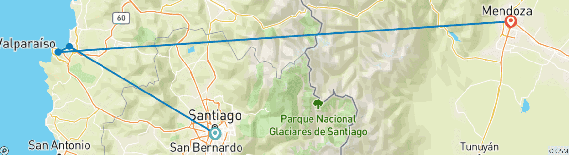 Map of Border Crossing: Santiago de Chile & Mendoza