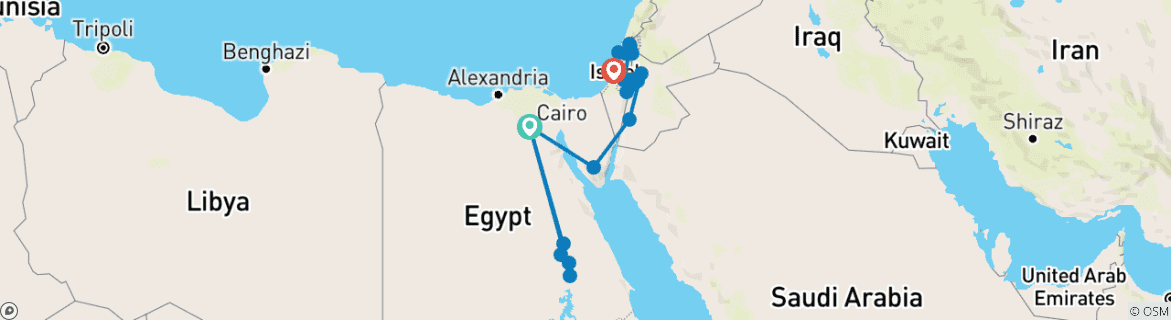 Map of The Routh of Moses: Egypt, Jordan & Israel - 18 days