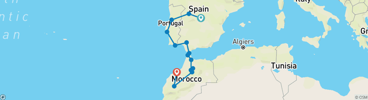 Image of a map showing the route of the tour