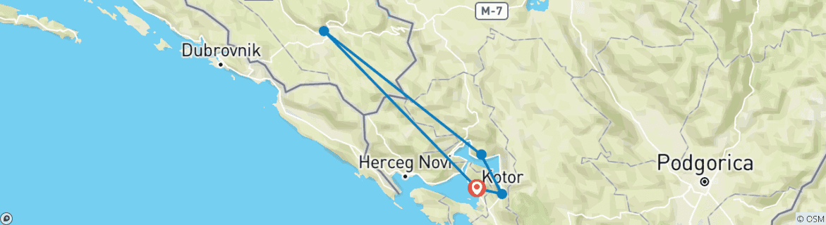 Mapa de Mini circuito Bosnia+montenegro Discovery de 2 días desde Tivat.