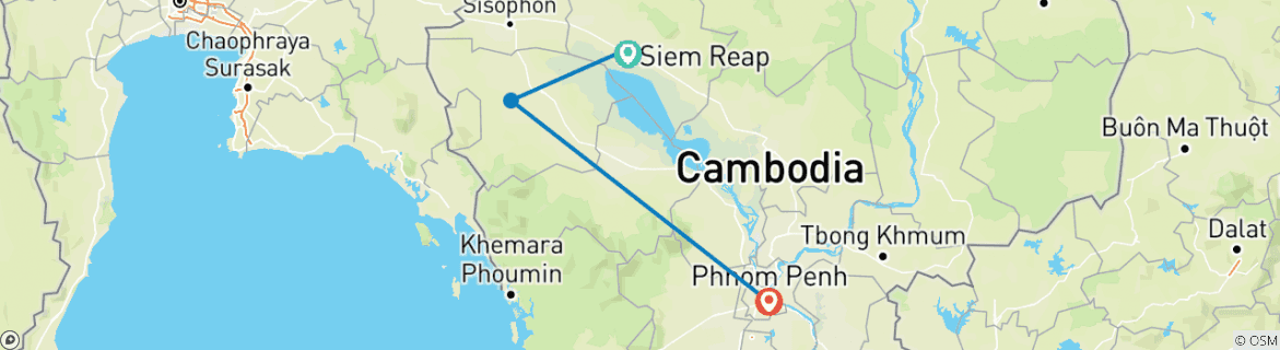 Kaart van Cambodja hoogtepunten 10 dagen