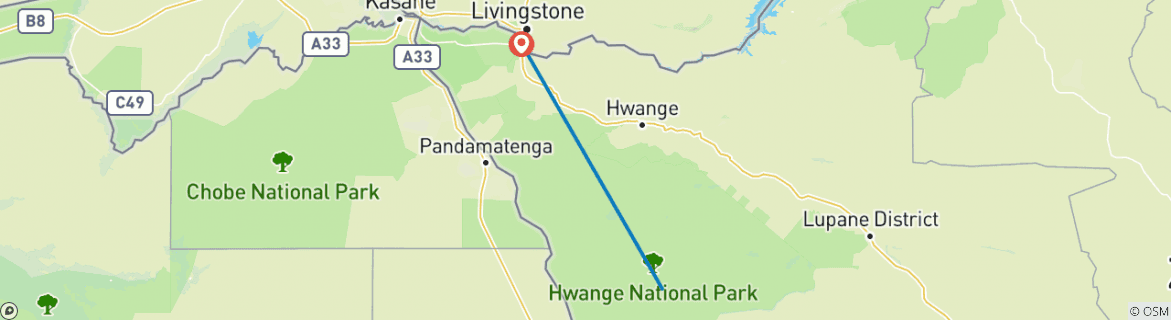 Map of HWANGE AND VICTORIA FALLS