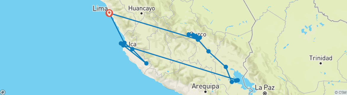 Image of a map showing the route of the tour
