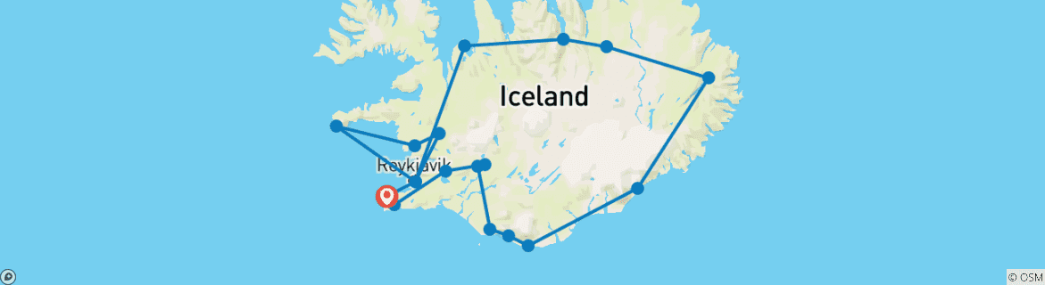 Mapa de 10 Días de Verano Completo en Islandia | Ring-Road, Península de Snæfellsnes y Traslado de ida y Circuito al aeropuerto (Excursión en grupo)