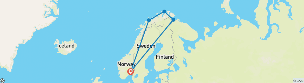 Kaart van Noorwegen Fjorden en Noorderlicht (Vanaf november 2025, 7 dagen)